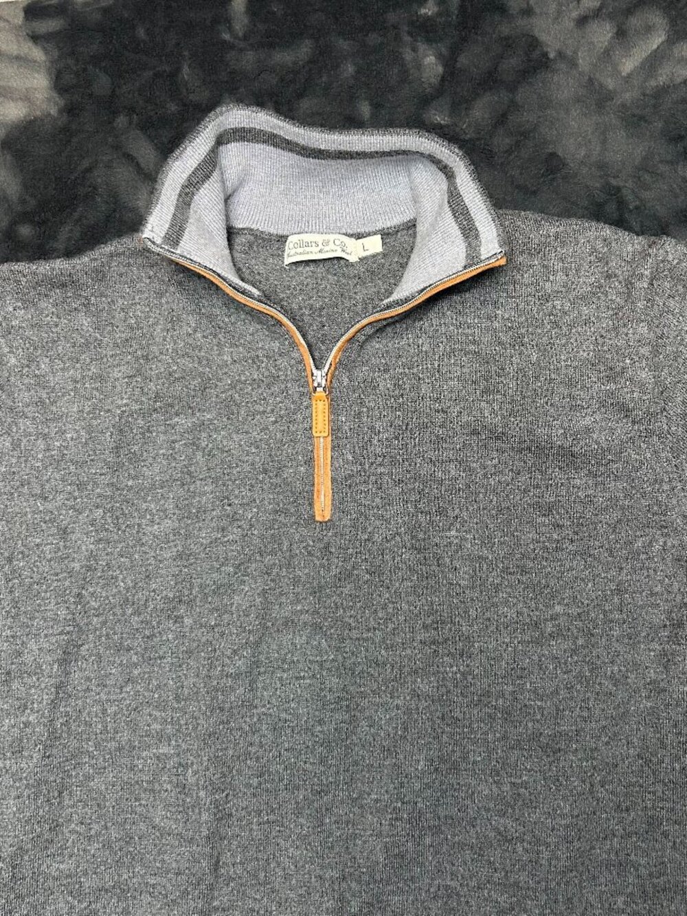 Collars & Co. Merino Wool Quarter Zip Sweater L Gray Australian